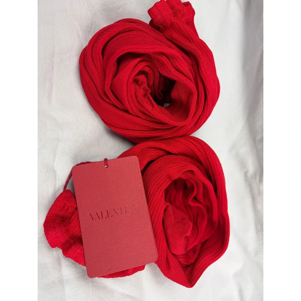 Valentino Red Ribbed Knit Tights Set of 2 Pairs Made in Italy large